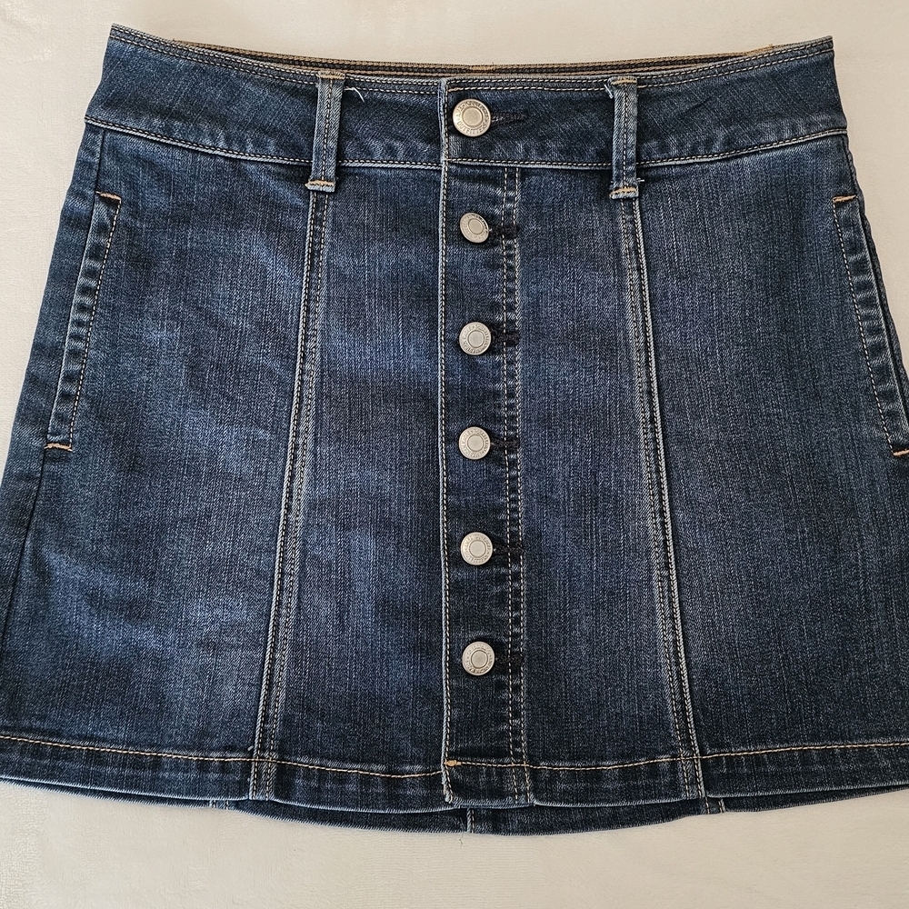 American Eagle Outfitters Mini Skirt 2 Blue A-Line Button Front